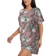 thumbnail image 2 of Wukai Rose Flowers Print Women's Pajama Set - Short-Sleeve Top and Shorts with Elastic Waistband and Pockets for Loungewear, Yoga, and Casual Wear-Large, 2 of 8
