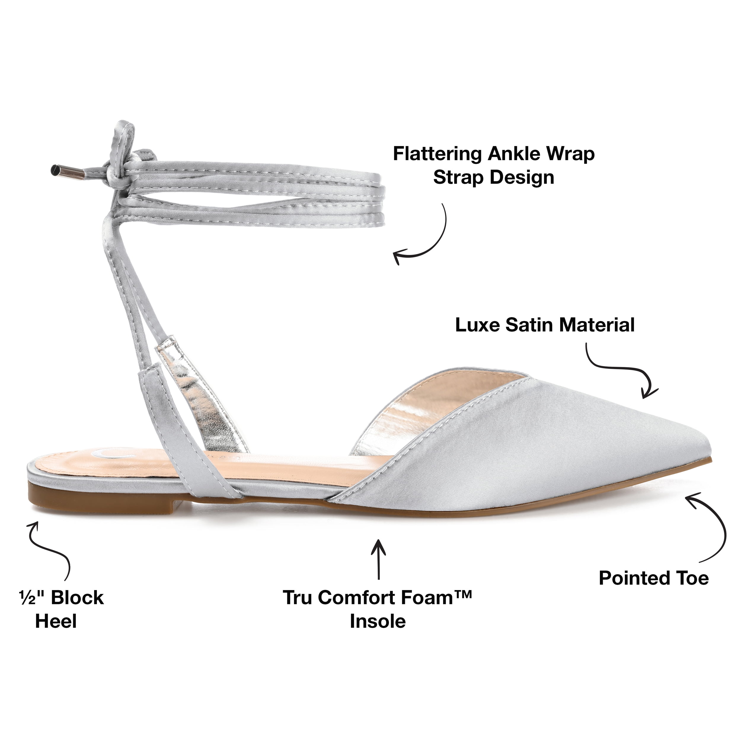 Journee Womens Theia Tie Up Pointed Toe Ballet Flats