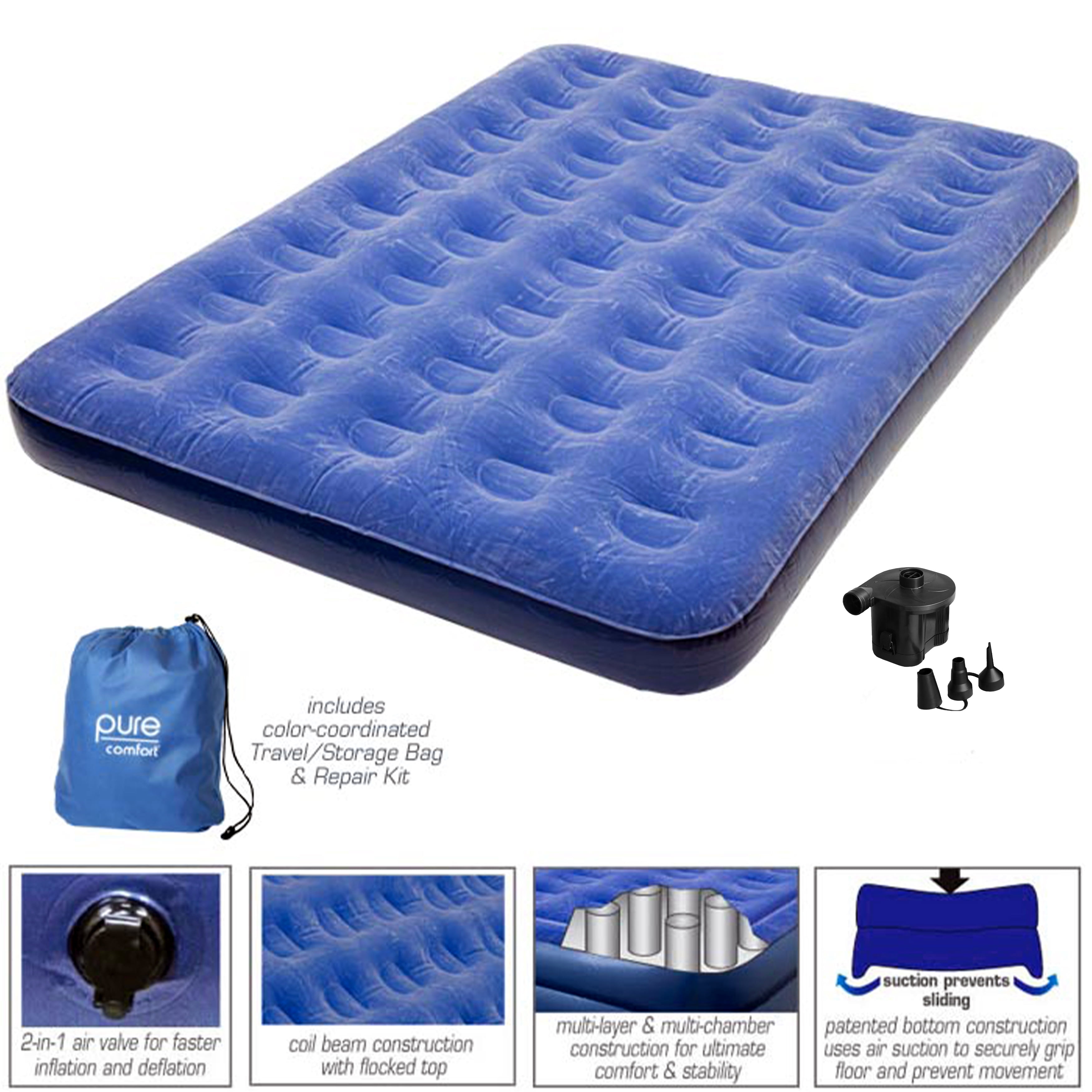 Pure Comfort Low Profile Full Size Flock Top Air Mattress with Battery Pump
