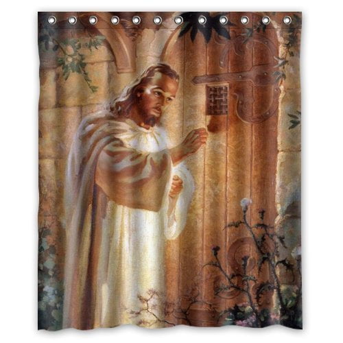 60x72'' Jesus Christ & Lamb Shower Curtain Fabric Bathroom Waterproof & 12 Hooks 