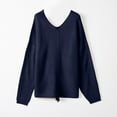 thumbnail image 4 of TrendVibe365 Knitted Sweater Women Plus Size Round Neck Pullover Long Sleeve Top Plain Tee Shirt Oversized Cable Knit Outfits Casual Dressy Bodysuit Clothes Navy L, 4 of 5