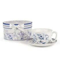 STPgoods Blue Flowers Bone China Tea Cup and Saucer Set for 1 in Gift Box 8.45 fl oz Kitchen Teacup Porcelain Tea and Coffee Cup
