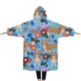 thumbnail image 2 of Oversized Wearable Blanket Hoodie,Basset Hound Dog and Flower Sherpa Blanket Hoodie with Super Pockets,Super Warm Fuzzy Pullover for Women & Men, 2 of 6