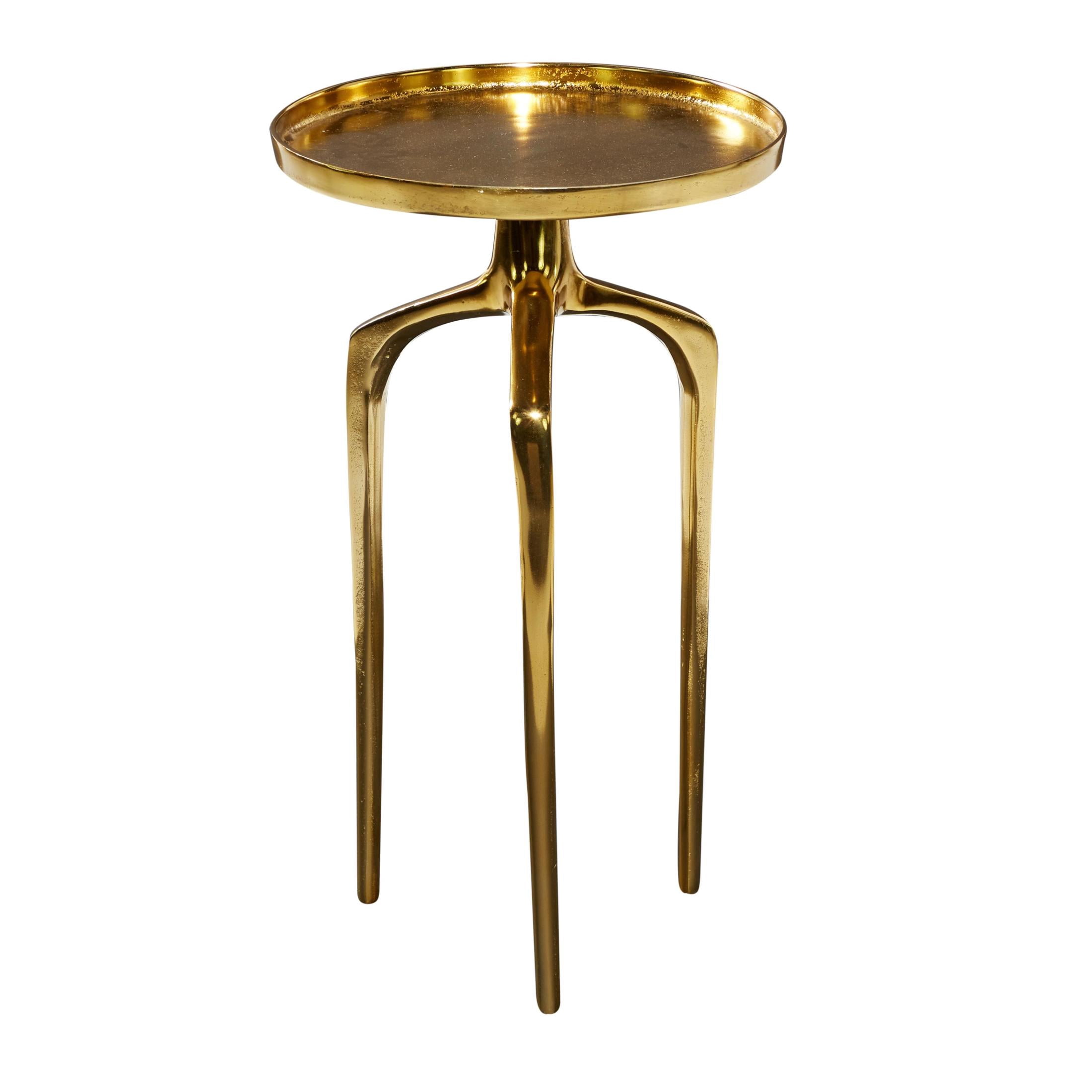 DecMode Contemporary Aluminum Round Tripod Side Table with Shiny Gold Finish, 13"W x 22"H