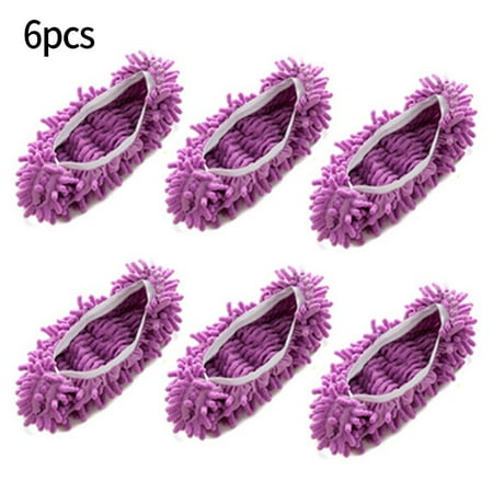 

Gerich 6 Pcs Chenille Microfiber Washable Mop Slippers Shoes for Men Women Floor Dust Dirt Hair Cleaning Slipper Purple