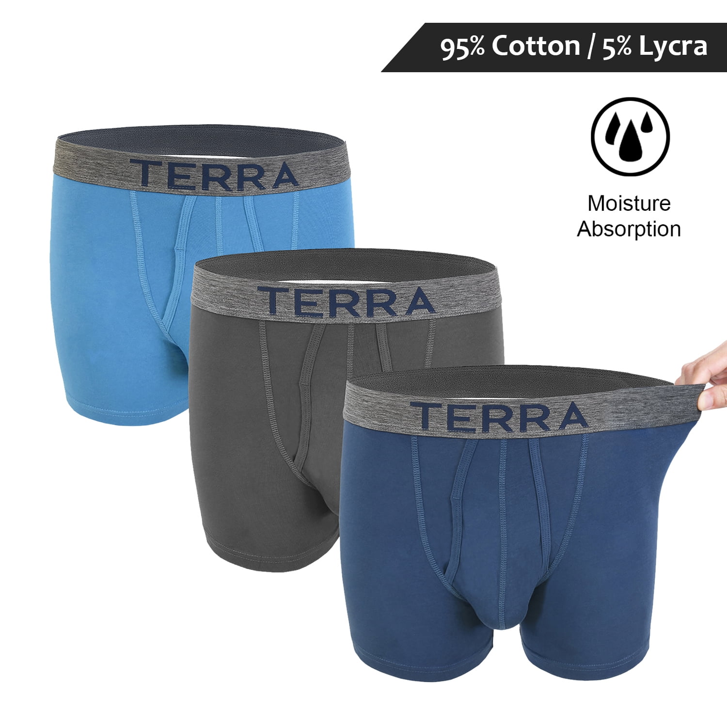 Men's Boxer Briefs Assorted Mens Underwear with Cotton Classic Stretch , 3-Pack by Terra
