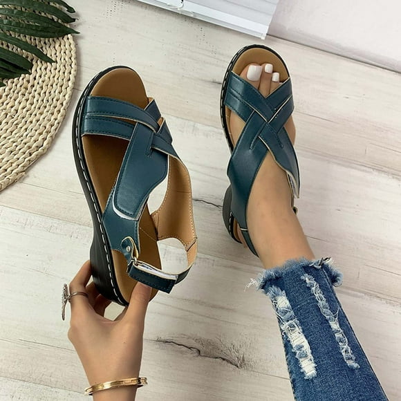 Foam Sandals for Women Orthopedic Sandals Heightening Shoes Hollowed Out Flat Heels Peep-toe Casual Shoes Clark Sandals for Women Comfort on Clearance