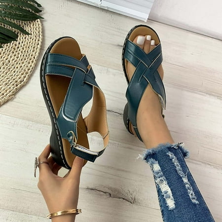 

AOOCHASLIY Sandals Women s Orthopedic Sandals Heightening Shoes Hollowed Out Flat Heels Peep-toe Casual Shoes