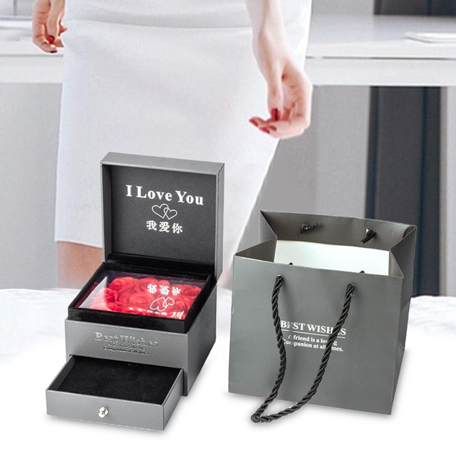 Joyas Caja de regalo de rosa Pendientes Caja de anillo Flores artificiales Decoración Caja de joyería para el Día de la Madre Día de Acción de 1 juego Fernando Joyero