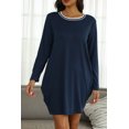 thumbnail image 3 of Mengpipi Women's Long Sleeve Dress Crewneck Loose Casual Lightweight with Pockets, Navyblue-S(US 4-6), 3 of 4