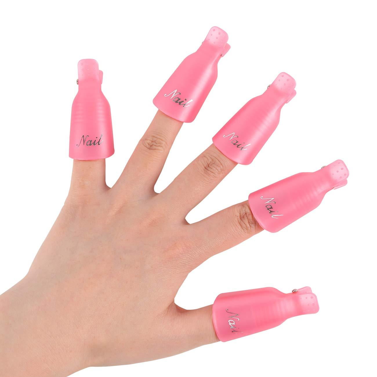  10Pcs Professional Plastic Acrylic Nail Art Polish Remover Clips UV  Gel Wrap Cleaner Soak Off Cap Clip Pink 