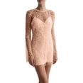 thumbnail image 2 of Gamivast Dresses for Women Long Sleeve Crew Neck Slim Fit Bodycon Mini Dress Sequins Sparkly Solid Mesh Overlay Flattering Elegant Evening Party Spring Dresses, 2 of 6