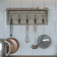thumbnail image 3 of Merrick Lane Weathered Pine Wood 24 Inch Wall Mount Storage Rack with 5 Hooks and Upper Display Shelf, 3 of 11