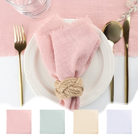 Leodye 1 Pcs Tassel Napkin Handmade with Fringe Soft Cloth Dinner Wedding Square Rustic Fringe Napkin for Dinners, Parties, Weddings (16.53x16.53in)
