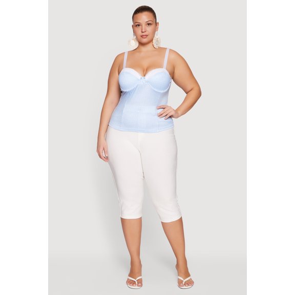 Women's Plus Size Gingham Convertible Bustier Top