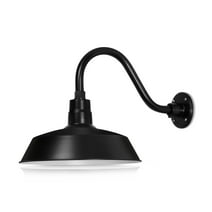 14in. Satin Black Outdoor Gooseneck Barn Light Fixture With 14.5 in. Long Extension Arm - Wall Sconce Farmhouse, Vintage, Antique Style - UL Listed - 9W 900lm A19 LED Bulb (5000K Cool White)
