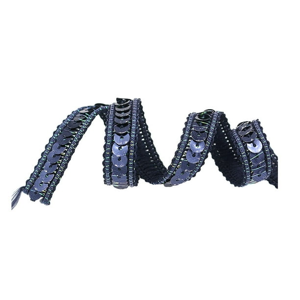 Inteprter Banda de lentejuelas hecha a mano, además de la colección de accesorios para el cabello, cinta para vestido con lentejuelas, Tela de costura y artesanía azul oscuro