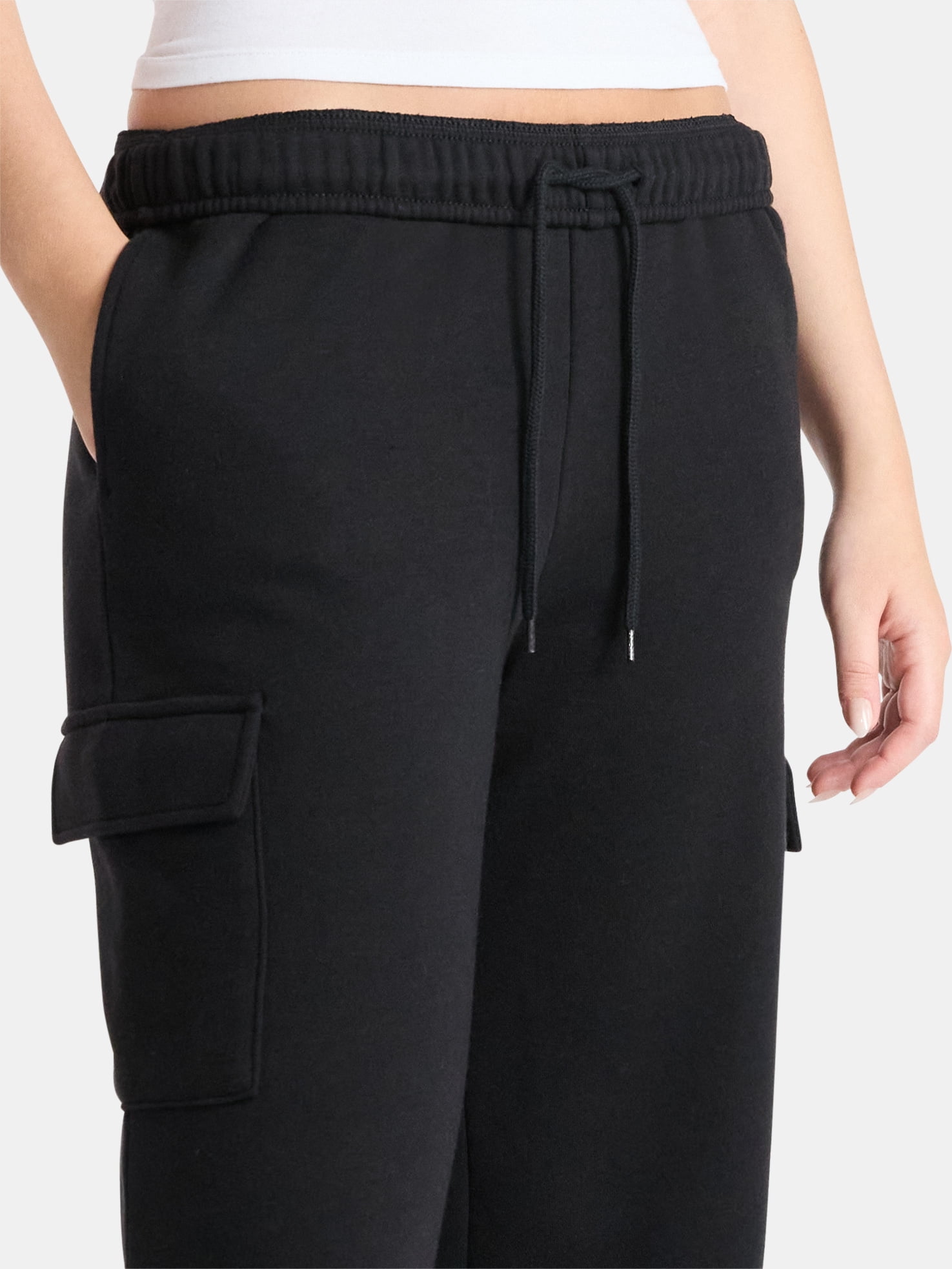 No Boundaries Fleece Cargo Wide-Leg Pants, 30'' Inseam, Women's XXS-XXL