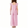 thumbnail image 5 of BXJX Girls Outfit Sets 2 Piece, Square Neck Flutter Sleeves Plaid Girls Summer Clothing Sets Pink Size 9-10 T, 5 of 8