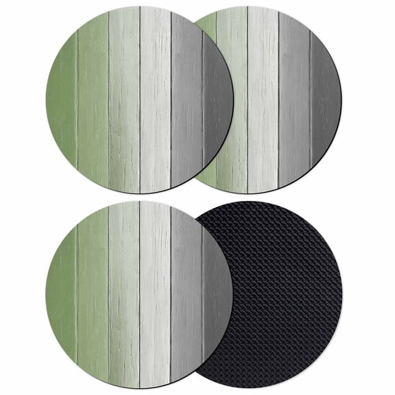 Sage Green Gray Ombre Coasters Set of 4, Vintage Country Wooden Absorbent Coasters for Drinks, Coaster for Bar Office Dining Coffee Table Accessories Decor, Non Slip Round Desk Coaster