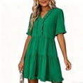 thumbnail image 5 of Plus Size Maxi Dresses for Womens 2026 Summer Fashion Solid Color Sleeve Maxi Skirt Short-Sleeved Round Neck Short Dress With Thigh Length Hem, 5 of 5