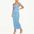 thumbnail image 6 of LEAVINGSUO Summer Dresses For Women Fashion Skirt Sleeveless Off-The-Shoulder Sleeveless High Waist Dresses Solid Color Sky Blue S, 6 of 7