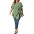 thumbnail image 2 of Agnes Orinda Plus Size Tops for Women Asymmetrical Hem Round Neck Short Sleeve Twist Knot T Shirt Top 1X Green, 2 of 6