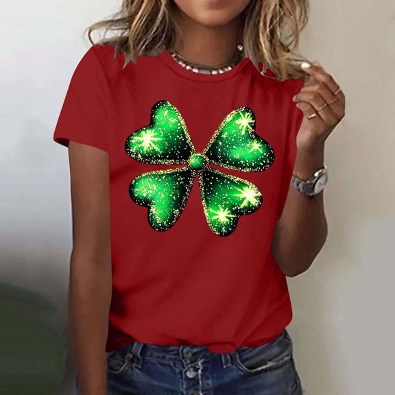 LEKWK Womens Graphic T Shirts Loose Fit 3/4 Sleeve Graphic Tees Casual Tops Large Green Ribbon Bow Graphic Holiday Wear