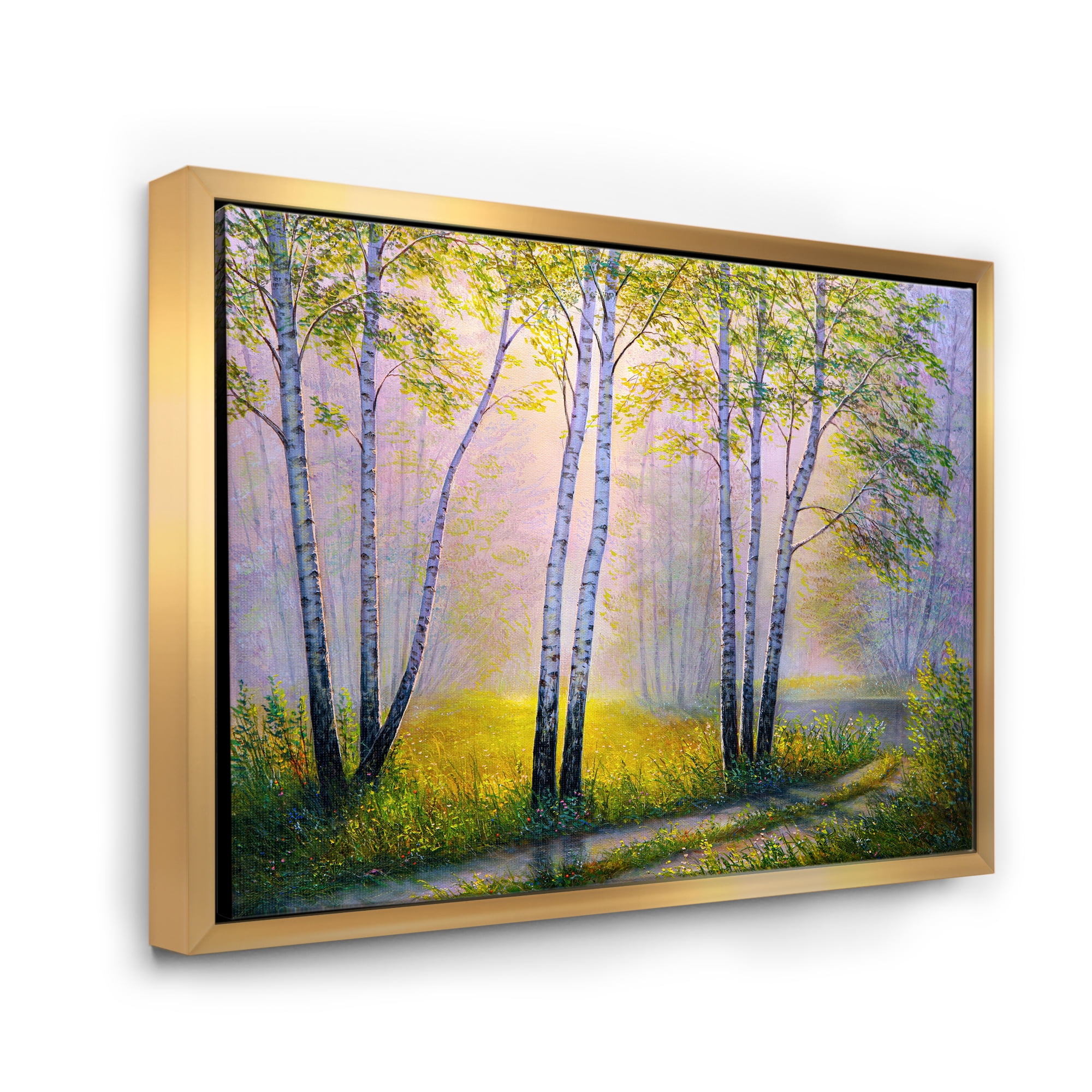 Designart 'Sunrise Glow Through The Birches I' Traditional Framed Canvas Wall Art Print