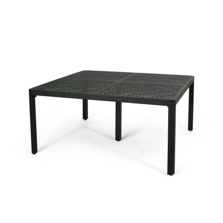 Riley Outdoor Dining Table, Square 61 Inch Matte Black Metal Lattice