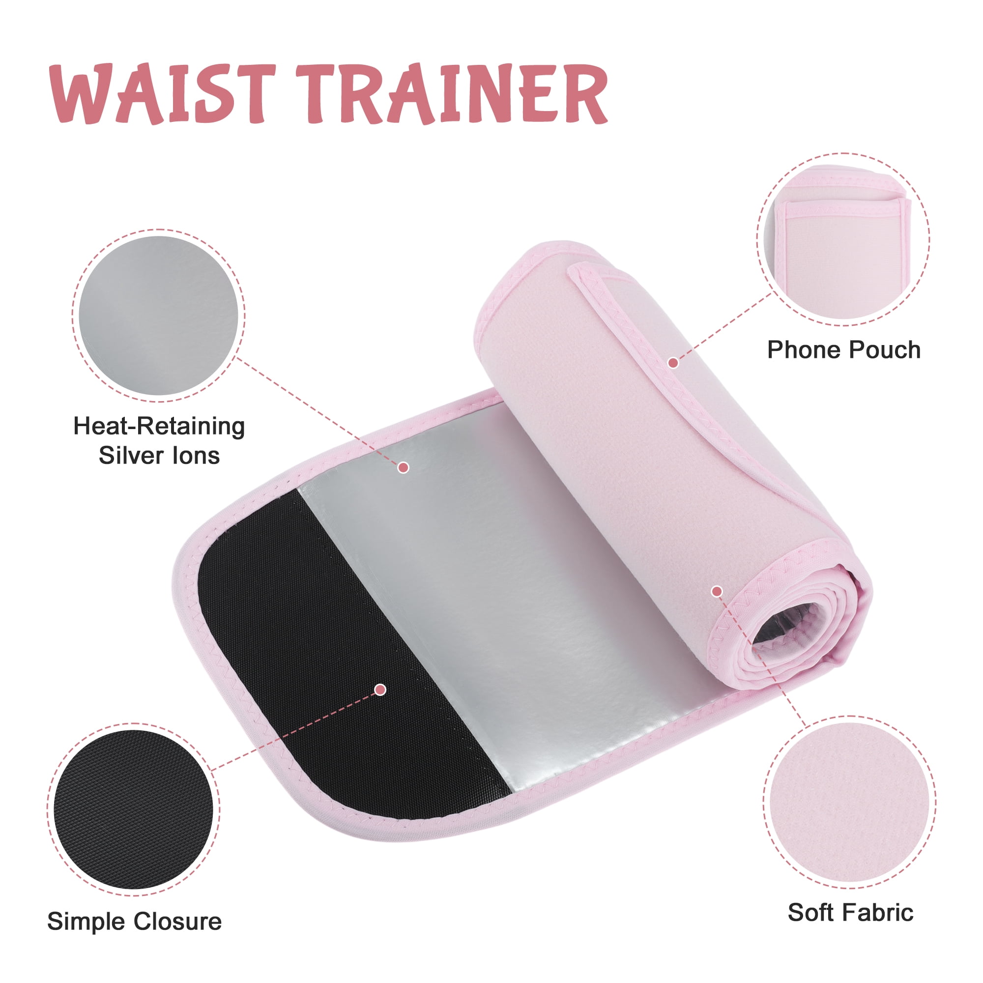 Unique Bargains Waist Trimmer Belt, Silver-ion, Anti-Slip Belt with Pocket, M, Pink