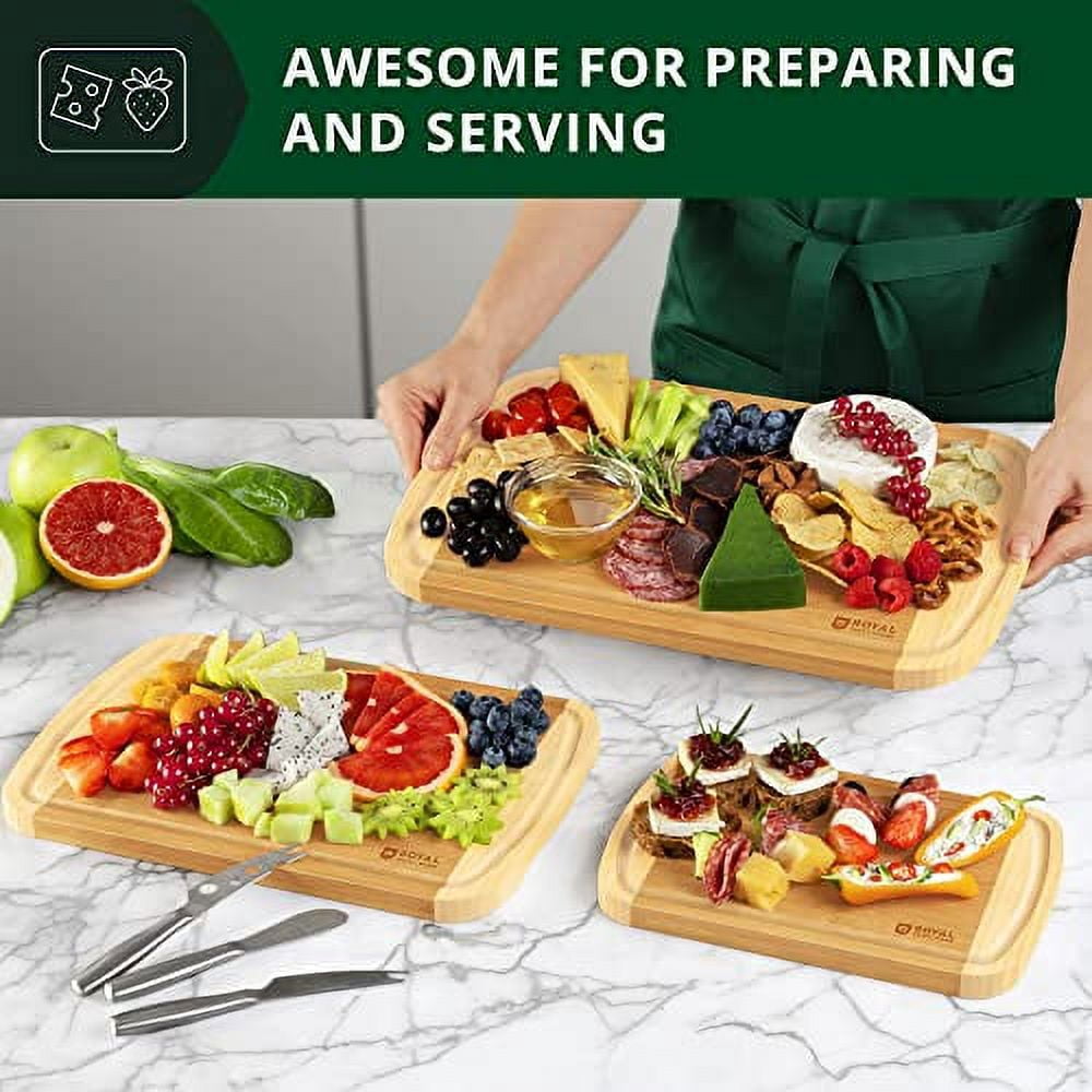 Luxury Cutting Boards for Kitchen -Reversible Wood Cutting Board Set, Thick Chopping Board - Wooden Cutting Board Set with Juice Groove - Bamboo Cutting Board for Meat, Veggies, Fruits (Set of 3)