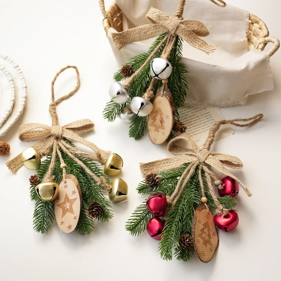Viflosae Christmas Tree Decor Christmas Ornaments 2025 Christmas Small Bells Twines Bow Cones Pines Branches Wood Slices Ornament Christmas Tree Decoration Scene Set Up Supplies