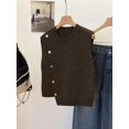 thumbnail image 3 of 1pc Solid Color Cropped Round Neck Asymmetrical Button Design Fashion Layering Sleeveless Knit Vest Tank Top Summer, Effortless Style, 3 of 9