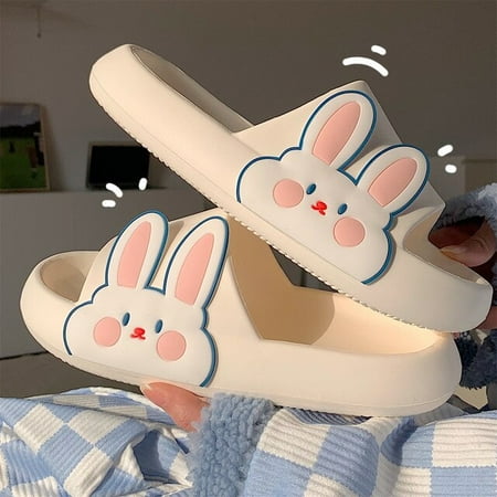 

CoCopeaunt New Eva Summer Womens Slippers Fashion Indoor Thick Non-slip Sandals Couple Cartoon Rabbit Beach Flip Flops Soft Sandals