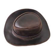 Authentic StellMan Cowboy Hat – Dark Brown Leather with Chin Strap & Braided Trim