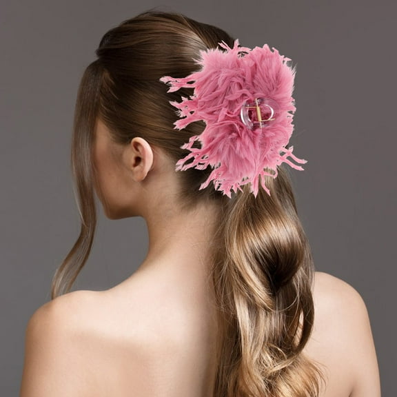 Hemoton Fluffy Plush Claw Clip for Hair Cute Hair Clips for Women Fuzzy Hair Barrettes Girls Hair Jaw Clips Elegant Hair Accessories for Girls Woman Thick Long Hairs Pink