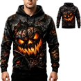thumbnail image 4 of JIAYUE Men Halloween Hoodie Pumpkin Graphic Vintage Wash Drawstring Hood Long Sleeve Loose Sweatshirt for Casual Party, 4 of 7