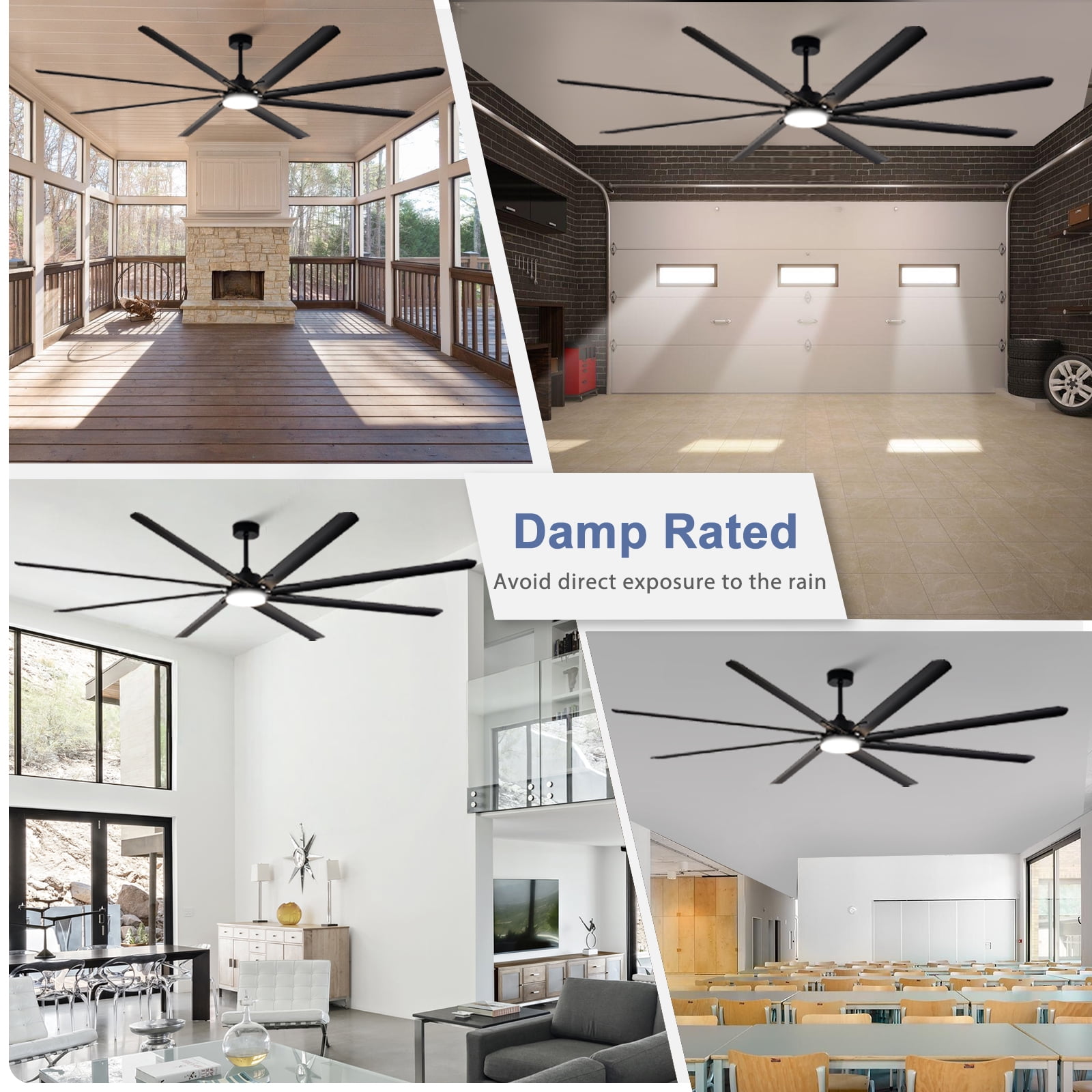 Depuley 100-Inch Industrial Outdoor Ceiling Fan with Light & Remote - High CFM DC Motor for Shop/Garage, Black