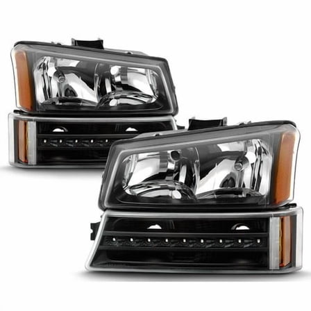 03-06 Chevy Silverado 1500 2500 3500 Black Headlights w/ LED Bumper Lamps Set