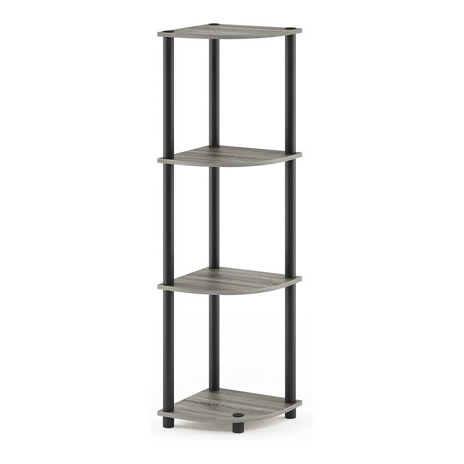 Furinno Turn-N-Tube 4-Tier Corner Display Rack Multipurpose Shelving Unit, French Oak Grey/Black
