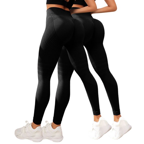 Yoga Pants for Women Fashion Textured High Waist Tight Hip Lifting Peach Butt Fitness Pants 2 Pack