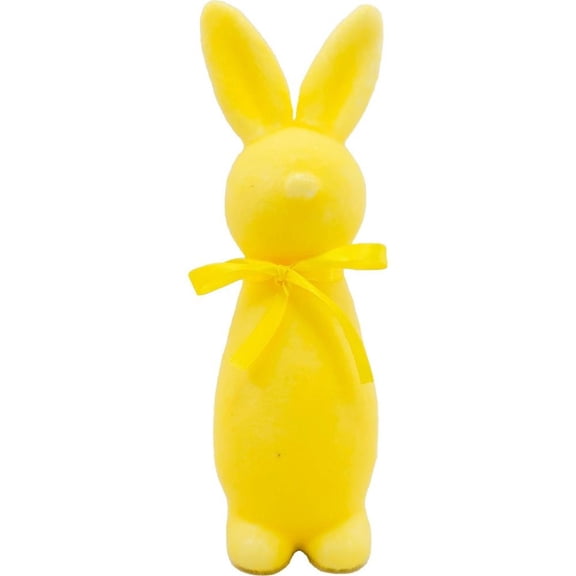 Easter Decorations Flocked Bunnies Figurine with Bow tie 9.7" Flocking Rabbit Tabletop Ornament for Easter Centerpieces for Spring Home Office Table Decor, Party Supplies