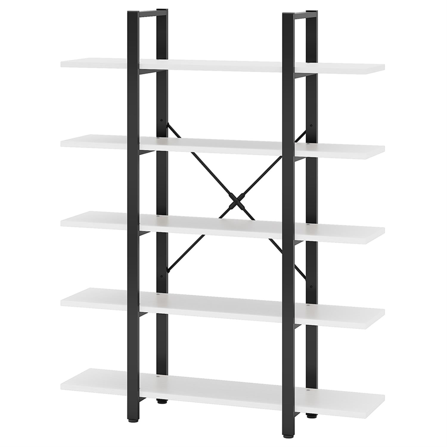 Demi Bonn 5 Tier Bookshelf, Bookshelves, Open Etagere Bookcase Shelf Storage Organizer, Free Standing Storage Shelving Unit for Bedroom, Living Room and Home Office, White & Black
