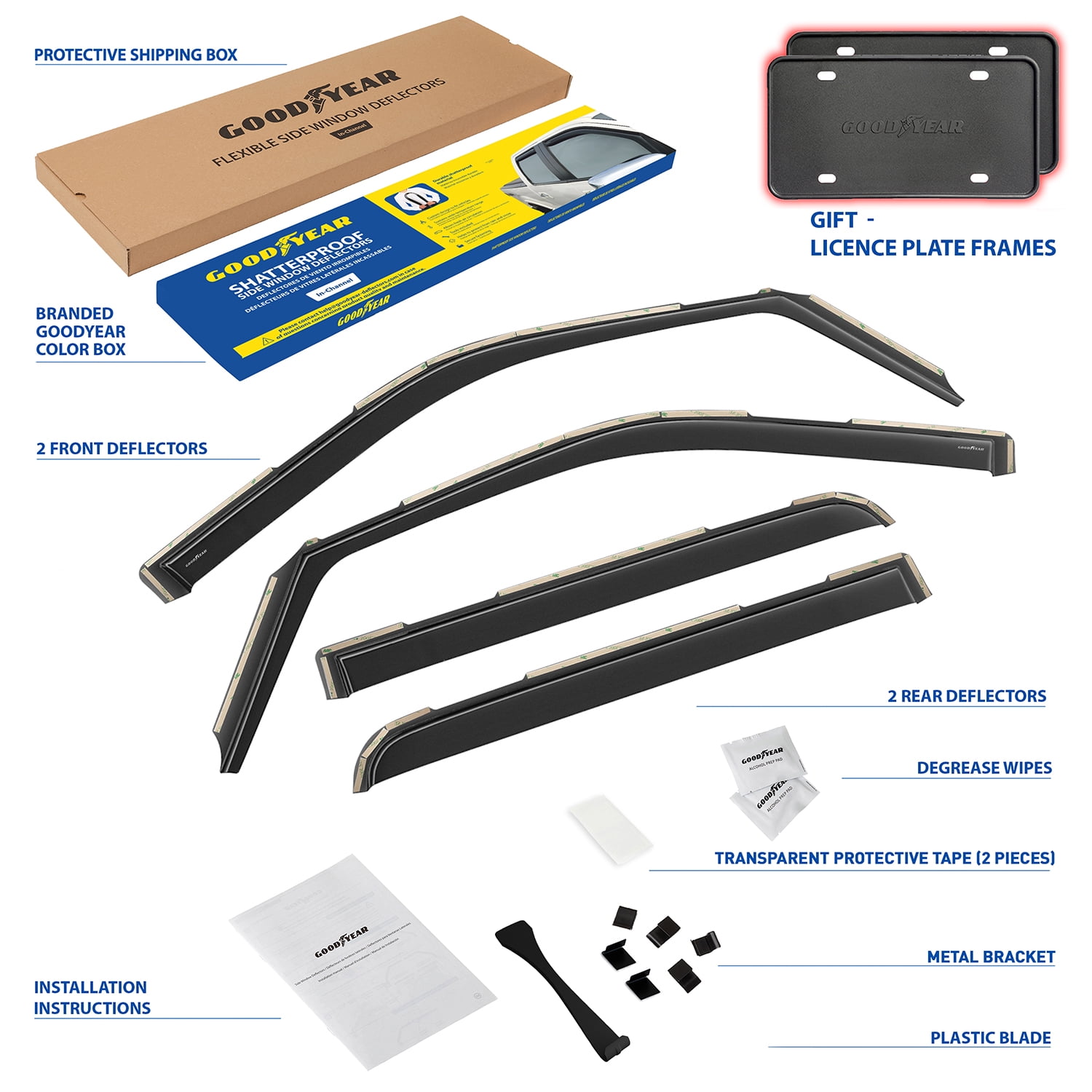 Goodyear Shatterproof in-Channel Window Deflectors for Ford F150 Raptor 2017-2020 SuperCrew, Rain Guards, Window Visors for Cars, Vent Deflector, Car Accessories, 4 pcs - GY007732