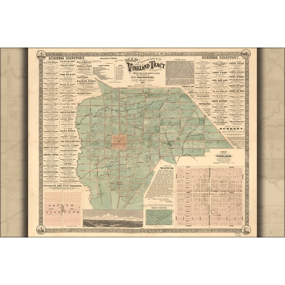 24"x36" Gallery Poster, Map of settled parts of Vineland new jersey 1867