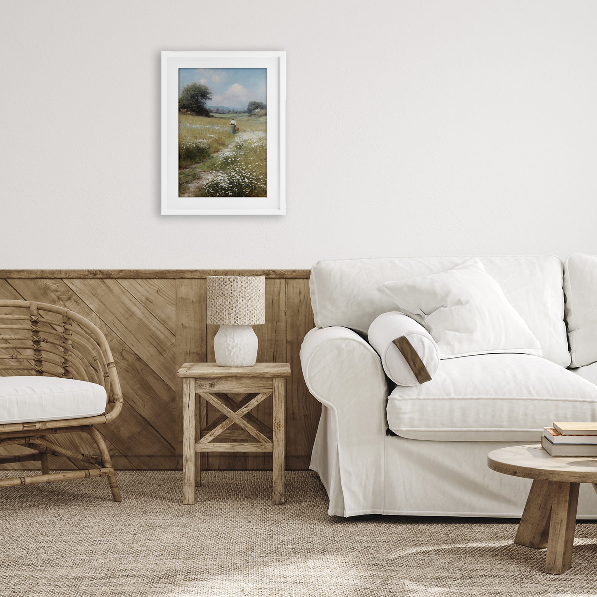 Stupell Industries Flower Gazing in Summer Meadow White Framed Print Under Glass, design by Petal Prints Design