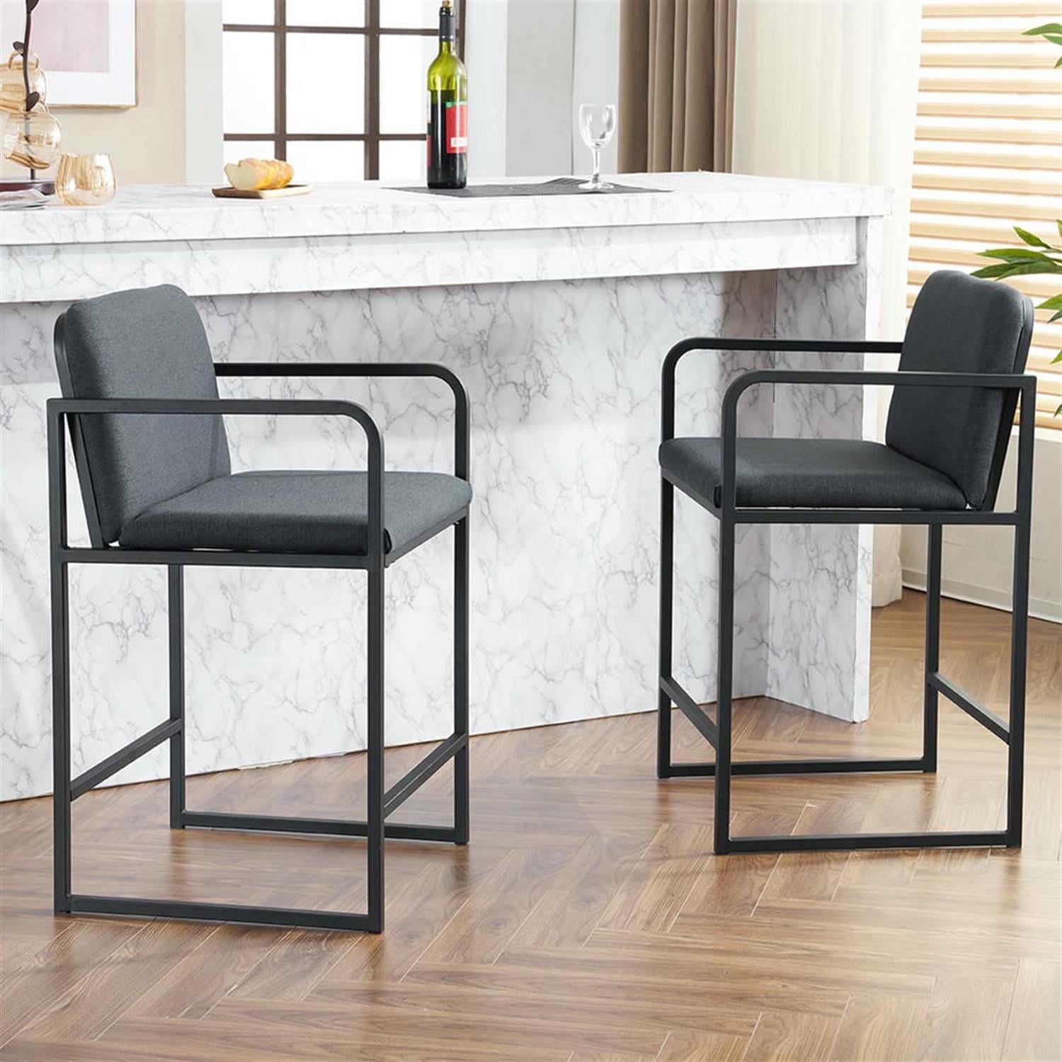 Demi Bonn 35" Counter Height Bar Stools Set of 2, Upholstered Barstools with Back, Armrests, Kitchen Island Countertop Chairs for Dining Room, Gray