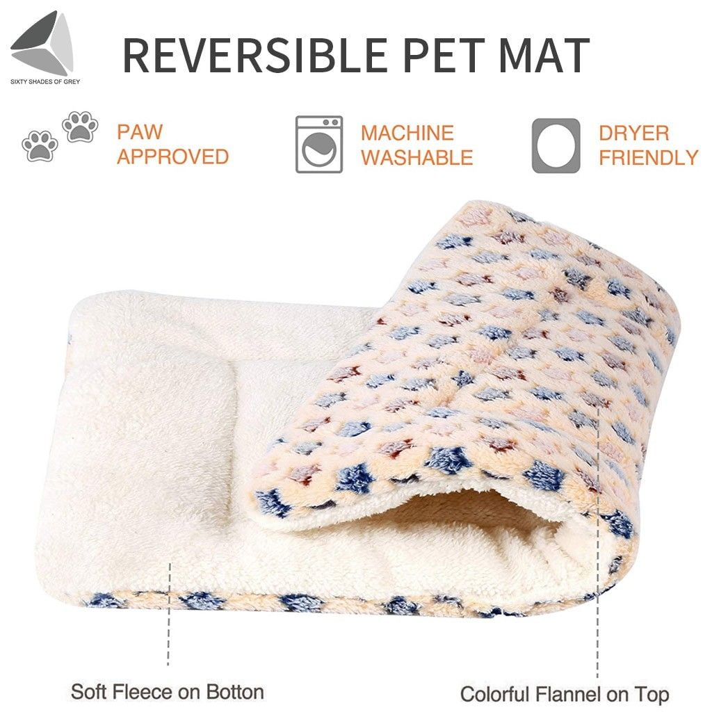 PULLIMORE Warm Soft Pet Dog Bed with Cute Prints, Reversible Fleece Crate Bed Mat Machine Washable For Small Medium Large Dog Cat (S, Yellow)