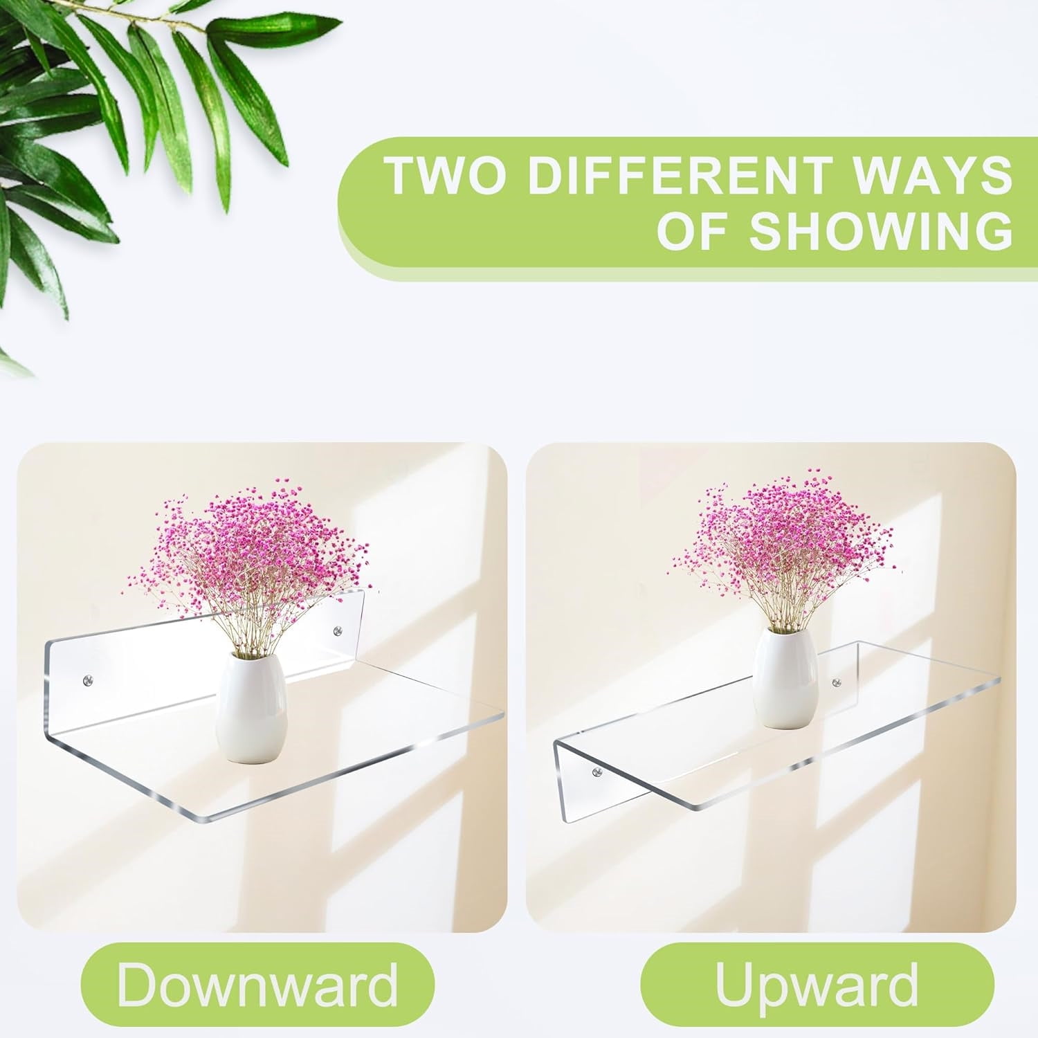 ZWHong 2-Pack L-Shaped Acrylic Floating Shelves, 12 Inch Clear Wall Mounted Display Shelves with Screws, 5mm Thick Invisible Shelves for Bathroom, Bedroom, Living Room